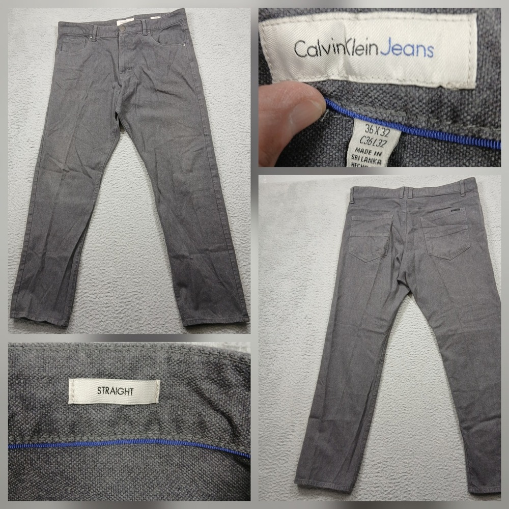 Calvin Klein Jeans Men's 36x32 Gray Straight Fit Denim Pants